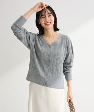 Green Parks レースドッキングニットカーディガン Gray Mixture