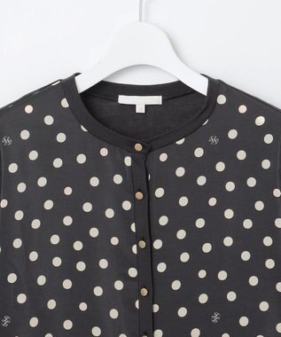 自由区 L 【アンサンブル対応・洗える】ポルカドットプリント カーディガン アッシュ×アイボリー