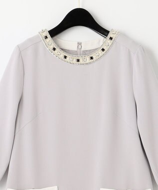 GRACE CONTINENTAL バイカラービジューワンピース グレー