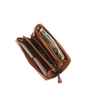 genten カットワーク ラウンド長財布 チャ