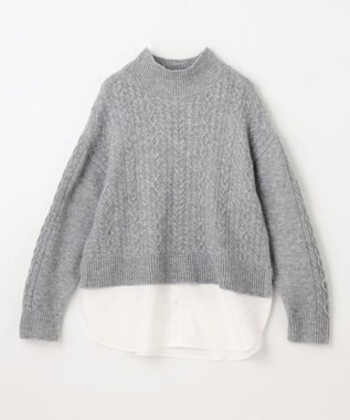 ANY 【洗濯機可能】シャツコンビケーブルニット グレー