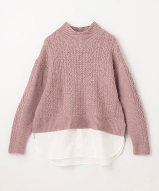ANY 【洗濯機可能】シャツコンビケーブルニット ピンク