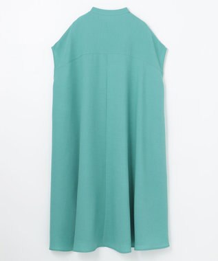 ANY 【洗える】バンドカラーとろみ ワンピース ターコイズ