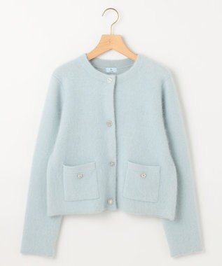 組曲 【手洗い可】フラッフィーファーニットジャケット サックスブルー系