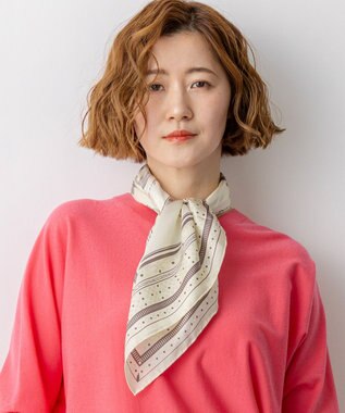 23区 manipuri  バルーンバンダナプリント シルク スカーフ アイボリー系