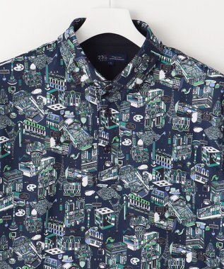 23区GOLF 【MEN】【吸水速乾/UVカット】パリマップ総柄ポロシャツ ネイビー系5