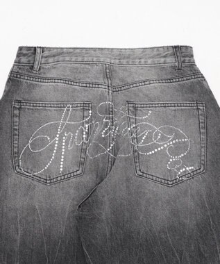 WEGO ラインストーンbackロゴデニム ブラック