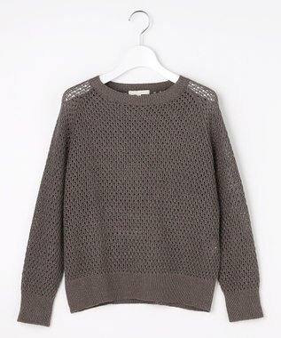 自由区 L リネンミドルゲージメッシュ ニット ブラウンラメ