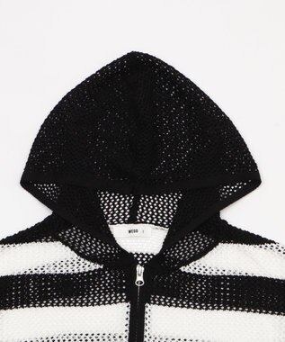 WEGO メッシュニットショートパーカー ブラックボーダー