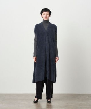 ATON ROYAL FUR CASHMERE | Vネックドレス NAVY