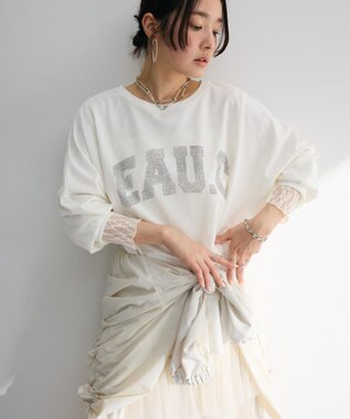 Green Parks ７分袖ミニ裏毛ドルマンロゴプルオーバー Off White