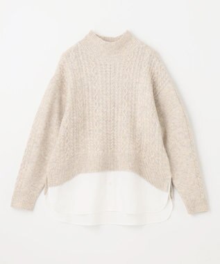 ANY 【洗濯機可能】シャツコンビケーブルニット ベージュ