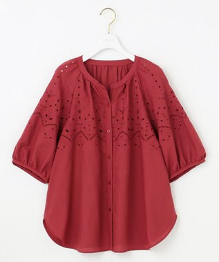 ANY SIS 【洗える】カットワークエンブロイダリー ブラウス レッド