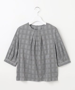 J.PRESS LADIES L チェックジャージー カットソー ブラック×ホワイト系