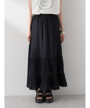 earth music&ecology レースティアードスカート Black