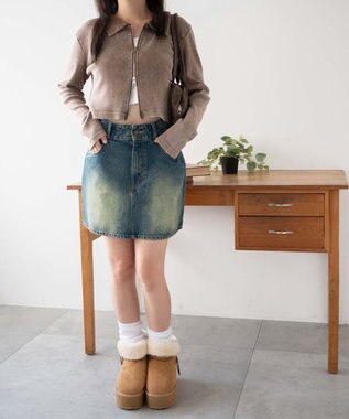 WEGO ヴィンテージウォッシュ台形デニムミニスカート デニム