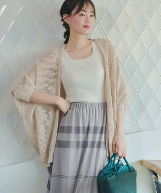 Tiaclasse 【新色追加】メッシュ編みニットドルマンカーディガン ライトベージュ