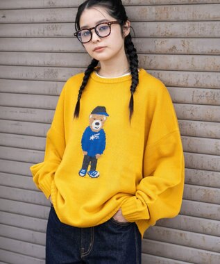 WEGO 【ユニセックス着用ITEM/MLサイズ展開】ジャガードアニマルプルオーバー イエロー