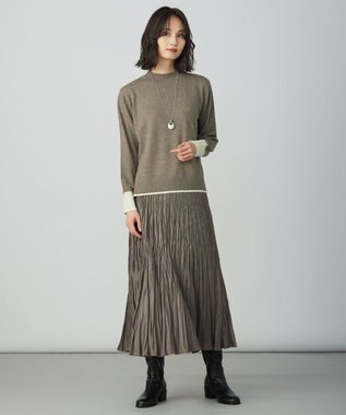 J.PRESS LADIES L SOFT TOUCH WOOL ブロッキング ニット モカ×オフホワイト系