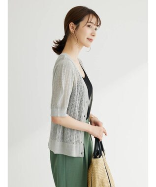 Green Parks すかし柄コンパクトシアーカーディガン Gray