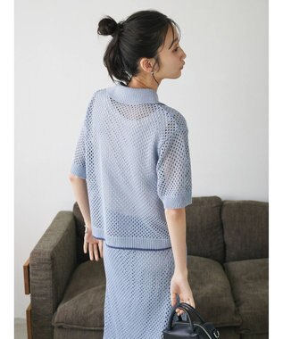 CRAFT STANDARD BOUTIQUE 配色メッシュニットカーディガン Grayish Blue