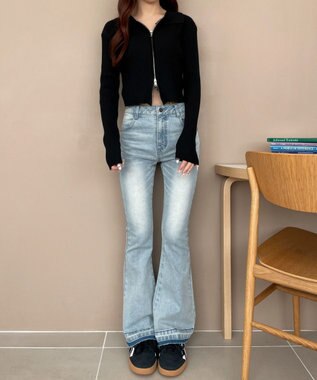 WEGO ローライズフレアデニムパンツ デニム淡加工色