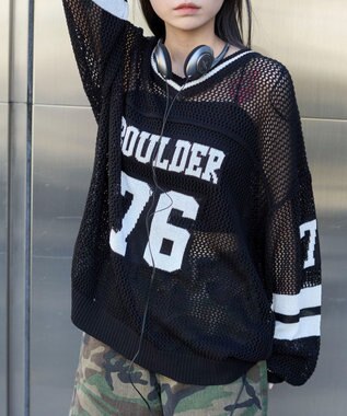 WEGO ナンバリングメッシュニットプルオーバー ブラック