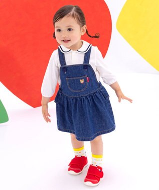 MIKI HOUSE HOT BISCUITS 【70-110cm】ワンポイント 6オンスデニム ジャンパースカート インディゴブルー