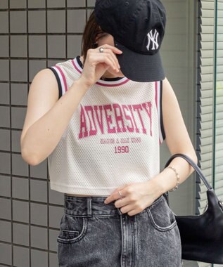 WEGO ロゴプリントメッシュタンク ホワイトアイボリー