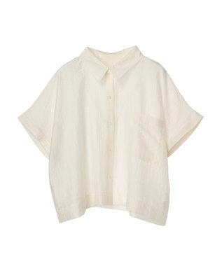Green Parks シアーストライプショート丈シャツ Off White