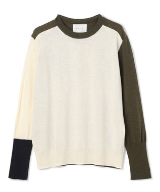BEIGE， 【洗える】BURNET / カラーミックスクルーネックトップス Ecru×Khaki×Navy