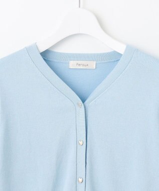 Feroux 【洗える・接触冷感・UVカット】ハートボタン7分袖 カーディガン スカイブルー系