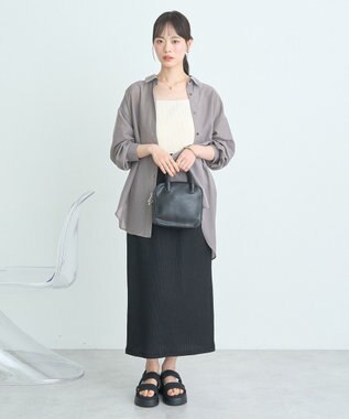 earth music&ecology シアーシャツ Gray Beige