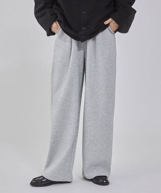 WEGO 【ウエストゴム/MLサイズ展開/ユニセックス着用ITEM】ボンディングワイドスウェットパンツ 杢グレー