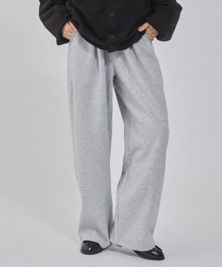 WEGO 【ウエストゴム/MLサイズ展開/ユニセックス着用ITEM】ボンディングワイドスウェットパンツ 杢グレー