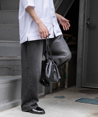 WEGO 【ユニセックス着用ITEM/ウエストゴム/SMLサイズ展開】デニムルーズテーパードパンツ ブラック