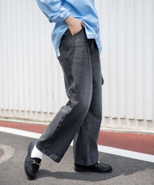 WEGO 【ユニセックス着用ITEM/ウエストゴム/SMLサイズ展開】デニムルーズテーパードパンツ ブラック