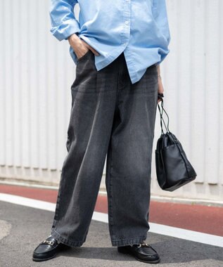 WEGO 【ユニセックス着用ITEM/ウエストゴム/SMLサイズ展開】デニムルーズテーパードパンツ ブラック