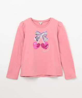 ANY KIDS ミラクルスパンコール 長袖 Tシャツ ピンク×チェリー