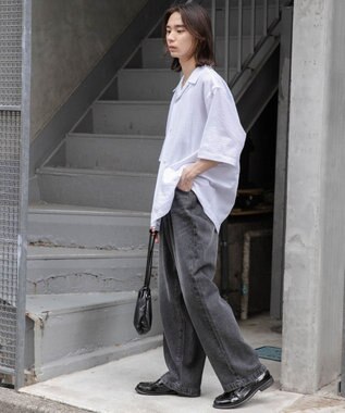 WEGO 【ユニセックス着用ITEM/ウエストゴム/SMLサイズ展開】デニムルーズテーパードパンツ ブラック