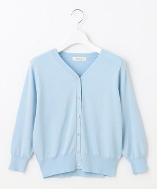 Feroux 【洗える・接触冷感・UVカット】ハートボタン7分袖 カーディガン スカイブルー系