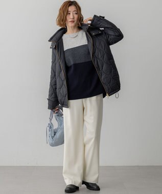 23区 S 【洗える】ウールカシミヤ カラーブロック チュニック ニット グレー