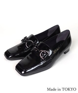 Dominic3 ダブルリング レザーローファー ブラックエナメル
