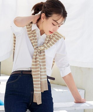 Tiaclasse 肩掛けボーダーフェイクカーデ ベージュ