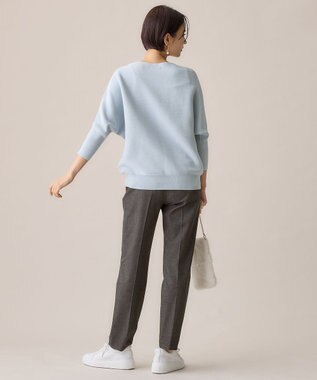 自由区 【WEB限定・洗える】コットンストレッチホールガーメントドルマン ニット スカイブルー系