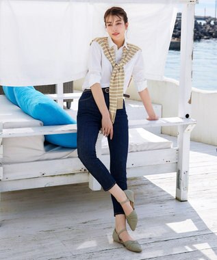 Tiaclasse 肩掛けボーダーフェイクカーデ ベージュ