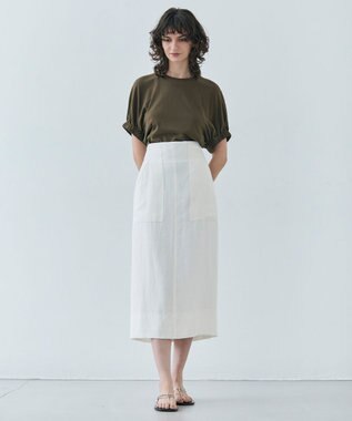 BEIGE， 【洗える】STOCK / オーガニックコットン半袖ギャザートップス Khaki