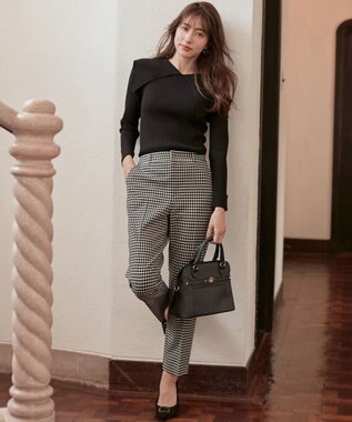 ANY SIS 【保温性あり/洗える】サーモ 2WAYストレッチ テーパード パンツ モノトーンチェック