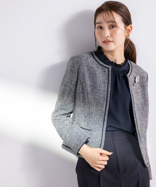 ANY SIS L 【洗える】ライトストレッチ ツイード ジャケット ネイビーシャンブレー