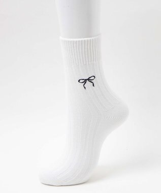 WEGO 【SCHOOLITEM】ローゲージリボン刺繍ソックス ホワイト